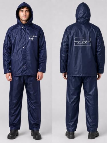 Image of Leriya Fashion Raincoat for Men Waterproof with Hooded Cap | Lightweight Windproof Rainsuit Jacket for Men Waterproof | 2-Piece Raincoat with Button Closure | Rainwear Ideal for Bike Riding & Travel
