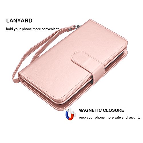 Njjex For Lg V35 Thinq Wallet Case, For Lg V30 / Lg V30 Plus/Lg V35 Case, Pu Leather [9 Card Slots] Id Credit Folio Flip [Detachable][Kickstand] Magnetic Clousure Cover & Wrist Strap [Rose Gold] #TOP5