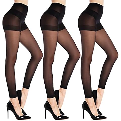 WAJIAFAR 3 Pairs Pack Compression footless Tights for Women, sexy sheer tights butt lifting high waist control top pantyhose, Black, X-Large Cover
