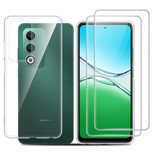 Effcotuo Funda para OPPO A5 4G/5G/OPPO A5m Cover con 2 Piezas Protector de Pantalla para Cristal Templado Protector de Pantalla Transparente Carcasa Transparente Silicona TPU Funda Case