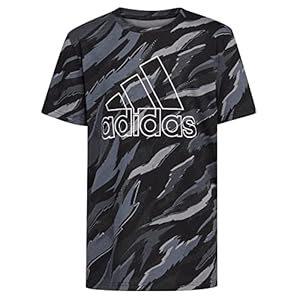 adidas boys Short Sleeve Tiger Camo All Over Print Tee T Shirt, Black, Medium US