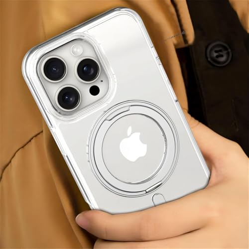 Image of eller sante Shiny Kickmag Back Cover Case for iPhone 16 Pro with Magnetic Ring Metal Kickstand Camera Screen Protector TPU Shockproof 10ft Drop Protection- Transparent