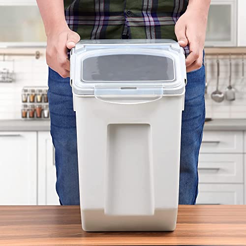 Image of ABOUT SPACE 1 Pack Rice Dispenser (15Kg) Airtight Rice Storage Container with Measuring Cup - Rice Barrel Dispenser, Moisture Proof Organiser for Cereals, Grains, Pulses & Pet Food - Grey - Plastic