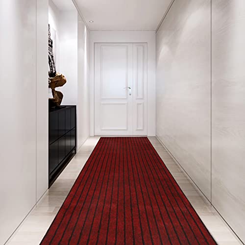 Custom Size Backed Non-Slip Area Rugs Runner, Easy Clean, Waterproof Runner Rugs For Hallway Entryway, Kitchen, Laundry, 2Ft X 6Ft, Red Stripe #TOP6