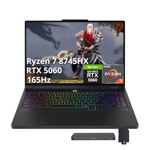 Image of Lenovo Legion Pro 5 AI-Powered Gaming Laptop, 16 inch WQXGA 165Hz, AMD Ryzen 7 8745HX, GeForce RTX 5060 GDDR7, 32GB DDR5, 3TB Storage (2TB SSD+1TB Docking Station), RGB Backlit Keyboard, Win 11 Pro, Black