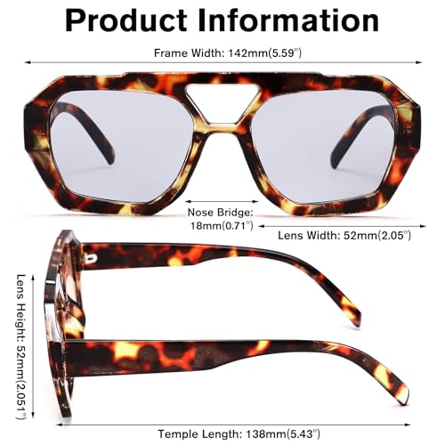 LIU·WEN Trendy Aviator Sunglasses for Women Men - Vintage Hexagonal Square Thick Frame Shades3