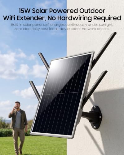 Image of Solar Powered Outdoor WiFi Extender, 300Mbps 2.4GHz Wireless WiFi Repeater with 26000mAh Battery, 15W Solar Panel, IP65 Waterproof WiFi Repeater for Garden, Yard, Farm & Ranch