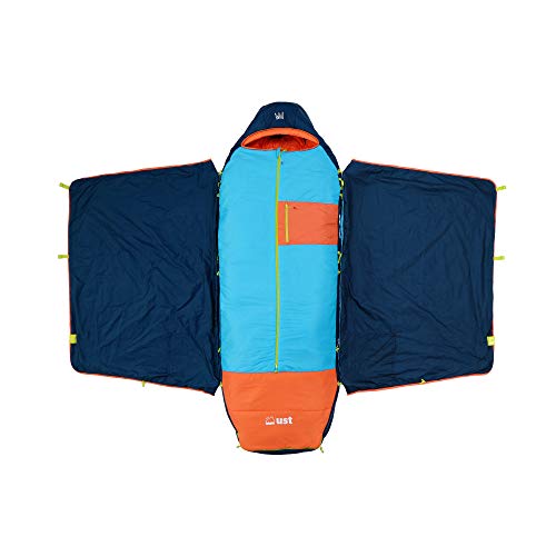 ust monarch sleeping bag with temp control, heavy duty construction, pillow option and carry case for camping, hiking, backpacking and outdoors - short