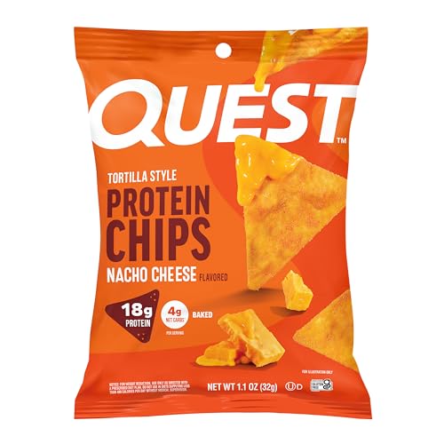 Quest Nutrition Nacho Cheese Tortilla Style Protein Chips, 18g Protein, 4g Net Carb, Low Carb, Gluten Free, 1.1 oz (Pack of 12)