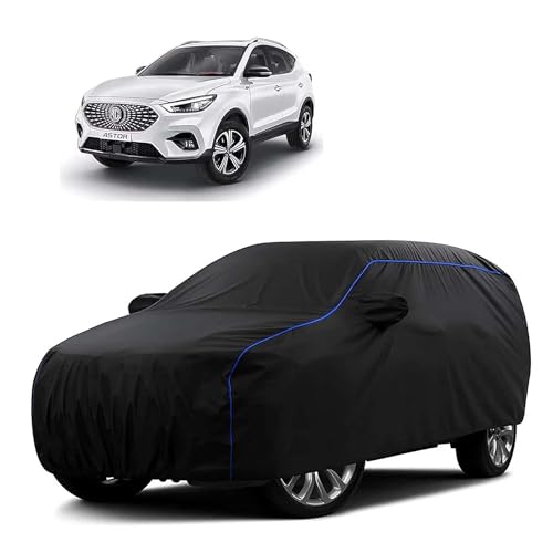 Image of Sulfar 100% Water Resistant Car Body Cover Compatible with Mirror for MG Astor (Triple Stitched, Full Bottom Elastic, Black Tafetta with Blue Piping)