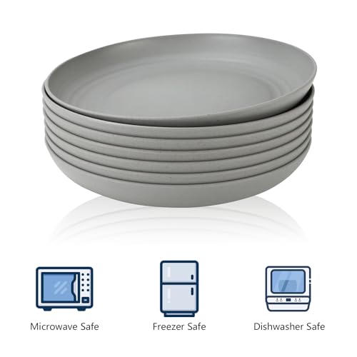Image of Homienly Dinner Plates Set of 8 Premium Wheat Straw Plate Alternative for Plastic Plates Lightweight Round Plate Set Microwave and Dishwasher Safe Plates for Kitchen Unbreakable (Grey, 10 inch)