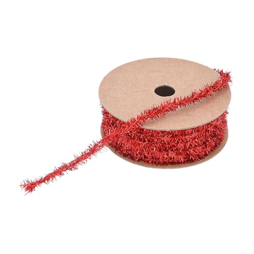 BrightGlow Guirlande de Noël en lamelles fines Mini guirlande de lamelles Noël Ruban cadeau Ruban de décoration Ruban cadeau Brillant Lamelle fine pour cadeau Arbre de Noël 8 mm Rouge 0,91 m