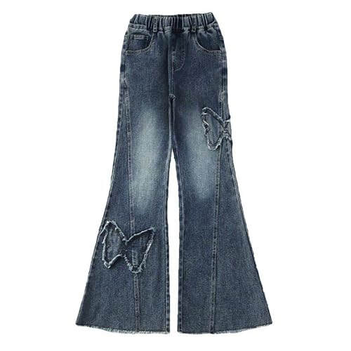 Girls Flare Jeans Kids Y2K Streetwear Trendy Butterfly Graphic Vintage Bell Bottom Denim Pants Elastic Waist Trousers2