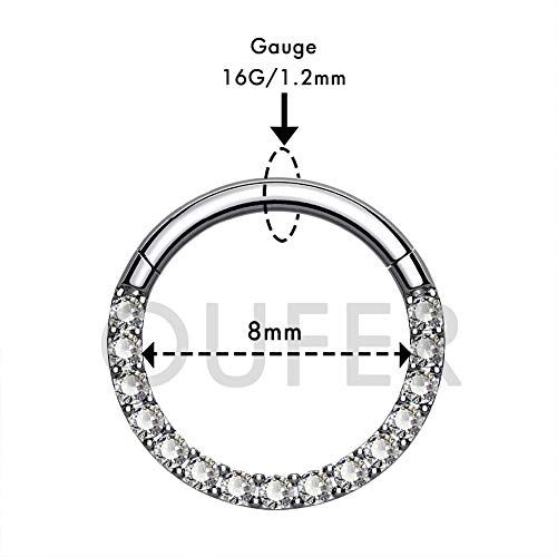 Oufer Titanium Daith Earring Hoop Solid G23 Cartilage Tragus Helix Rings 16G Titanium Septum Piercing Jewelry Hinged Segment Hoop With Clear Cz Paved #TOP2
