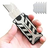 Caressolove Automatic Utility Knife Push Button, Best Aluminum Alloy Auto Retractable Boxcutter, Replaceable Razor Blade EDC Pocket Knife, Heavy Duty Self Retracting Box Cutter With Belt Clip