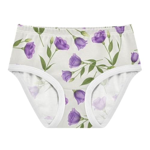 Purple Roses Green Leaves Beige Girls Underwear Toddler 2t Cotton Panties for Girl Artistic Kids Undies Briefs