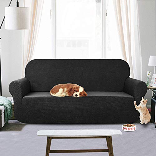 OKJK Funda Sofa Chaise Longue Impermeable elástica Forro Polar de maíz Telas Suaves y cómodas, Moderno Universal para Sala de Estar Fundas para Sofa, fácil de cuidar,Black,3-Seat 190-230cm - imagen 2