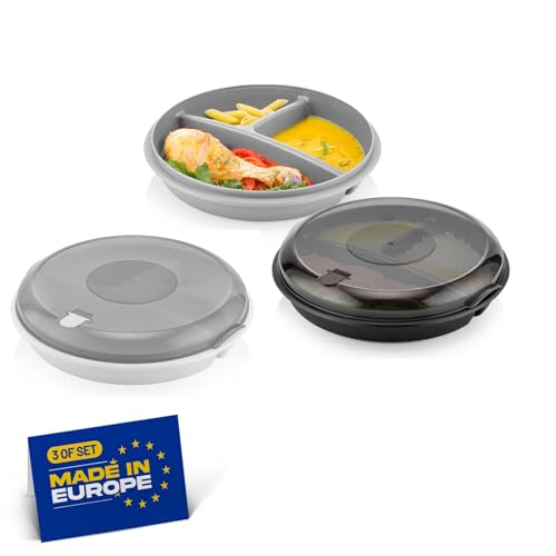Winkly® Bento-Schüssel, Mikrowellen Teller, Mikrowellengeschirr, Multischale mit 3 Fächern & Rund –Frischhaltedose luftdicht–Mahlzeiten getrennt aufbewahren & Vorratsdosen (3er Pack) Winkly® Bento-Schüssel, Mikrowellen Teller, Mikrowellengeschirr, Multischale mit 3 Fächern & Rund –Frischhaltedose luftdicht–Mahlzeiten getrennt aufbewahren & Vorratsdosen (3er Pack)