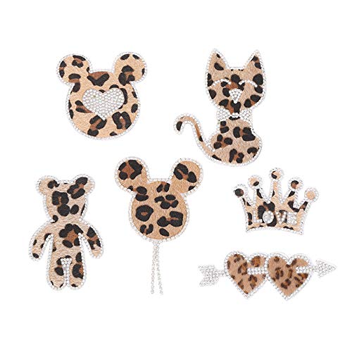 6pcs Leopard Print Hot Rhinestone Retro Tassel Style Combination Hierro en Parches