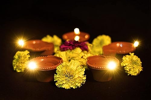Image of BEYOND BASIC Water Sensor Diya Set Water Sensor LED Diyas Decorative Diya Decorative LED Lights E-Diya. (4, Round)