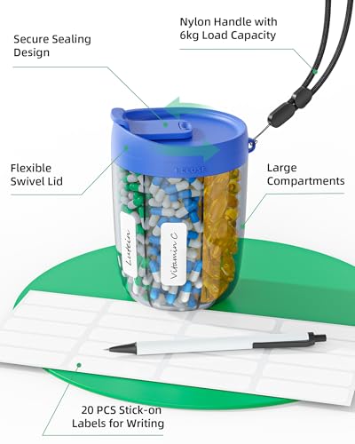 Image of PULIV Large Pill Bottle Organizer Anti-Mix Design, 6 Slots, 20 Labels | Supplement Organizer for Holding 6 Various Vitamins without Filling Hassle, Wide Opening Pill Box Case for Easy Retrieval