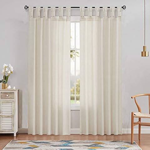 Amzdecor Linen Curtain Panel Semi Sheer Twist Tab Top Cover