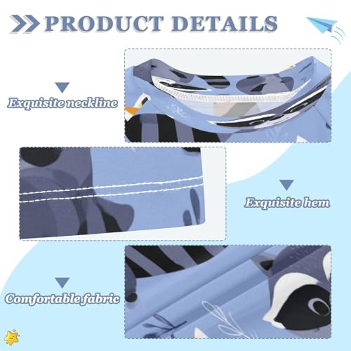 Boys Short Sleeve T-Shirts Raccoon Funny Cartoon Rashguard Kids Swim Shirts Sun UPF 50+3