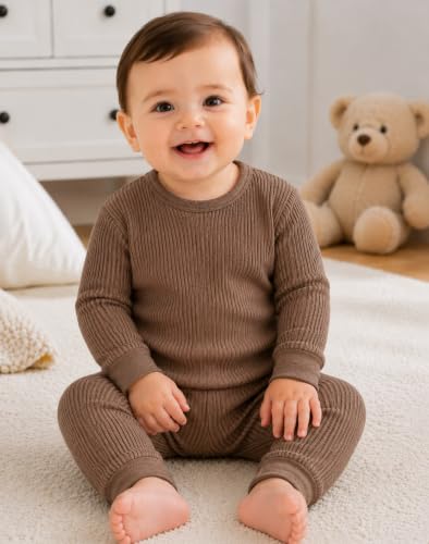 Image of TIXY Baby Thermal Wear Set Pack of 3 for Boys & Girls | Full Sleeve Cotton Rich Winter Innerwear Top & Bottom Set | Soft Warm Ribbed Thermals for Infants & Toddlers