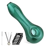 Glaspfeife,7 Loch Mini Bong Hitzebeständig Tabakpfeife Rohrschneider,30xRohrfilter,Drahtbürste,Dickes Glas Löffel Bong Geschenk für Freund,Vater,Partner(Grün)