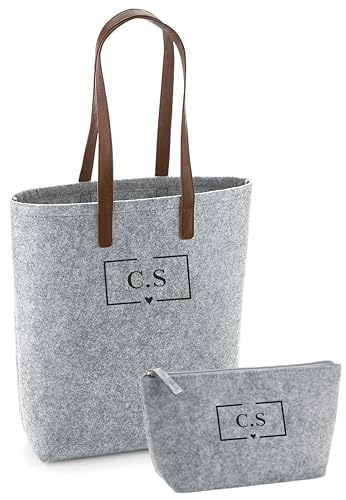 Bolso para mujer con neceser – Personalizable con iniciales o nombre – Bolso tote ecológico - shopper de fieltro