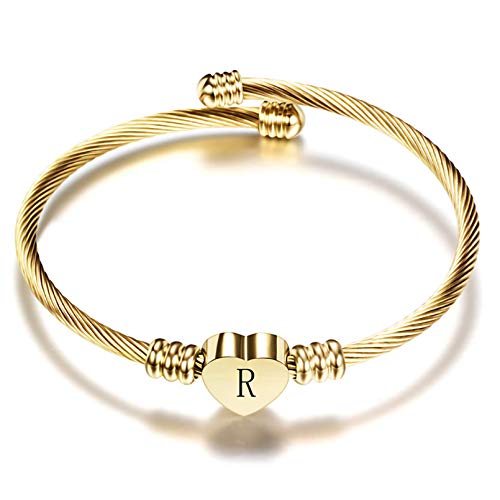 إسورة من ال اس اكس ايه بي للنساء، مصنوعة من الستانلس ستيل، بلون ذهبي وتصميم إنيشيال حرف، مقاس 5.6 سم