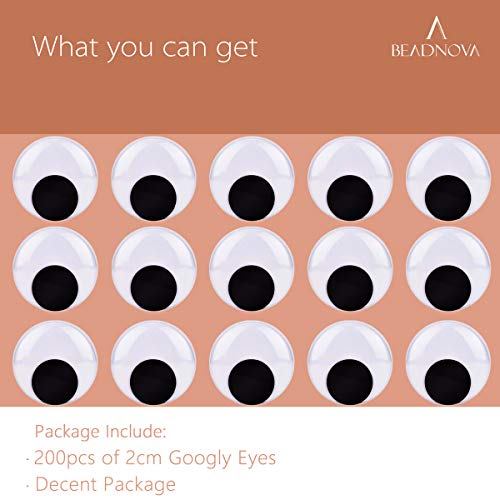Beadnova Black Wiggle Googly Eyes Wobbly Eyes With Self Adhesive Sticker For Diy Craft Scrapbooking (20Mm, 200Pcs) #TOP4