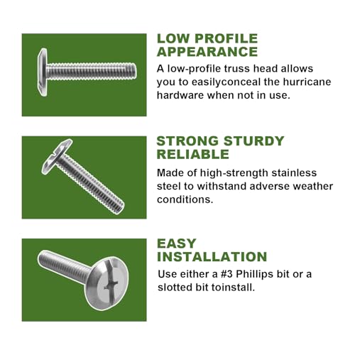 Image of Combo Sidewalk Bolts, 304 Stainless Steel, Hurricane Hardware, 1 /4 inch X 1-1 /2 inch, Rust-Resistant Durable Truss Head Shutter Screws for Hurricane Shutters Panel Machinery, 100-Pack