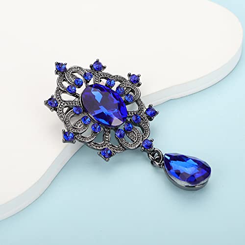 Image of Kercisbeauty Blue Rhinestones Small Black Brooch for Unisex Women Men Dress Suit Brooches Pin Bling Jewelry for Special Occasion (Blue)
