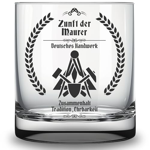 Glas mit Gravur Zunftzeichen Maurer Geschenk Maurer Geselle Maurermeister Bau Zunft Zünfte Handwerk Trinkglas Whiskyglas Tumbler 0,25l