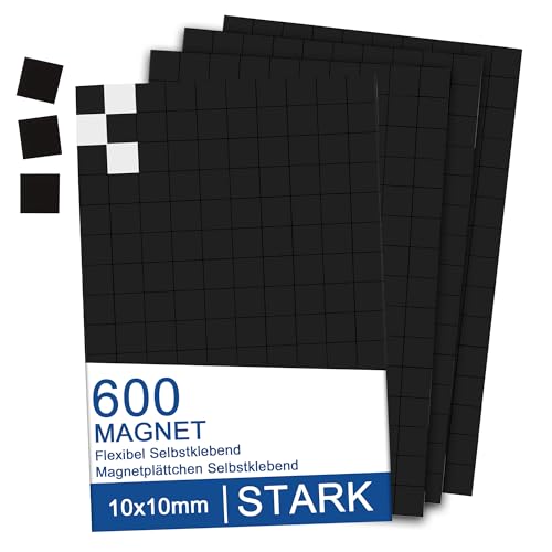 EUIOOVM 600 stycken magnetplattor, självhäftande, 1 x 1 cm, magnetkuddar, självhäftande kuddar, magnetremsor, platta magneter för limning, självhäftande magneter för skola, familj, kontor, whiteboard