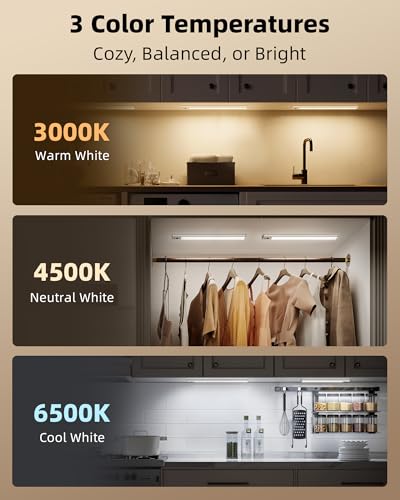 Image of EZVALO 3-Pack 16.5inch Under Cabinet Lighting with Remote, 4000mAh Rechargeable Motion Sensor Lights, Magnetic Dimmable Closet Light, 3 Color Temps Wireless Lights for Kitchen, Pantry, Stair