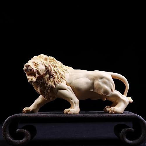 1ピース無垢材彫刻ライオン置物、伝統的な手彫り、ホームリビング