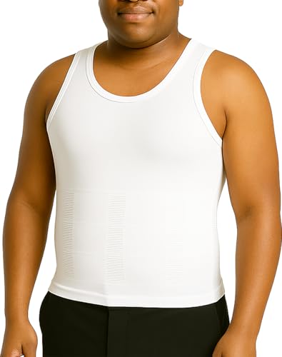 SELURE Shaping Tank Men 2.0 Compression Shirt Shapewear Workout Tops Breathable Shaper Vest Abs Abdomen Undershirt White