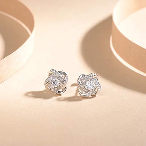 FANCIME White Gold Plated Real Sterling Silver Hypoallergenic Stunning Cubic Zirconia CZs Big/Large Daith Flower Knot Studs Earrings For Women Wedding Bridal，Size 12mm3