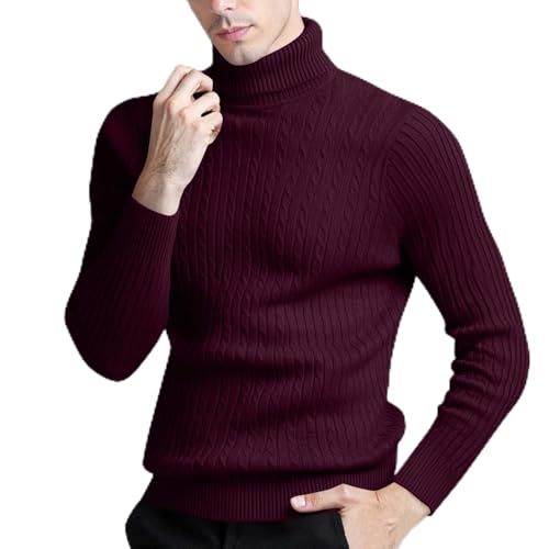 High Neck Textured Sweater for Men Long Sleeve Slim Fit Pullover Sweater Winter Warm Basic Sweaters