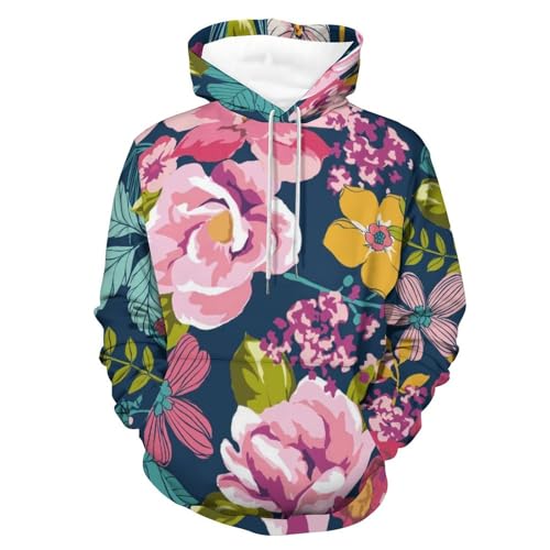Sweat à Capuche Fleurs UMENG S pour vos Sorties Urbaines Décontractées en Duo