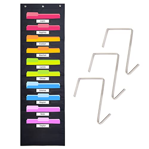 Black Pocket Chart for Classroom - 10 Pocket Storage Rainbow Pocket...
