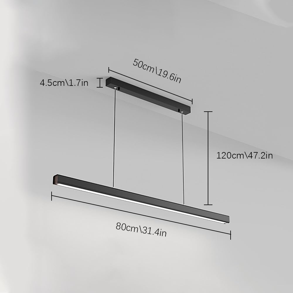 Aluminiowa Lampa Wisząca Z Długim Paskiem, Liniowa Metalowa Lampa Wisząca Z Akrylowym Kloszem, Nowoczesna Dioda Led – 6000 K, Lampy Wiszące Do Jadalni, Ultracienkie,Dark-80CM