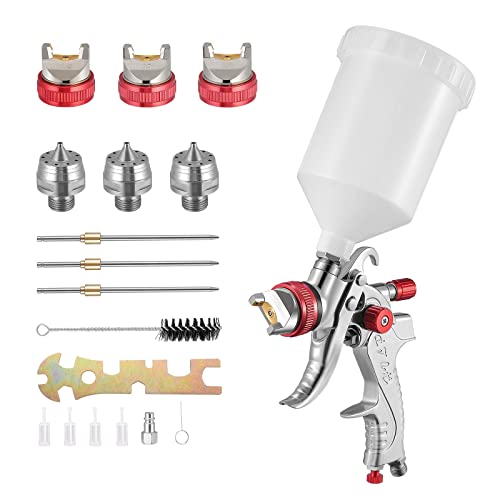 Yontwe HVLP Pistolet à Peinture pulvérisateur avec 1.4MM 1.7MM 2.0MM buse 600CC Tasse véhicule Voiture clôture Outils de Peinture (Rouge)