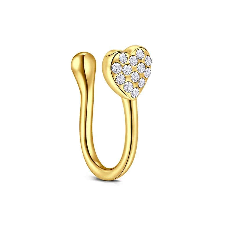 rvm jewels Heart Shape Nose Rings & Ear Clip On Nosepin Without Piercing Plated Cubic Zirconia Pin Non Pierced Adjustable Just Press for Women & Girls Septum Ring-picture-35