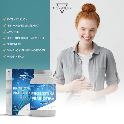 PROBIOTIKA UND PRÄBIOTIKA - 240 KAPSELN | Probiotika Kapseln | Probiona Kulturen Komplex Kapseln | Präbiotika, Verdauungsenzyme + Inulin | Flora Aufbau | Bis zu 20 Mrd KbE