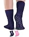 Pembrook Non Skid Socks - Hospital Socks - Fuzzy Slipper Socks - (2-Pack) Navy / Pink. Great for adults, men, women. Designed for medical hospital patients but great for everyone