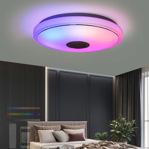 Plafonnier LED RGB 39cm connecté avec haut-parleur Bluetooth pour salon
