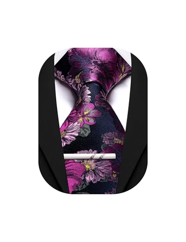 Image of Barry.Wang Floral Ties for Men Flower Necktie with Tie Clip Formal